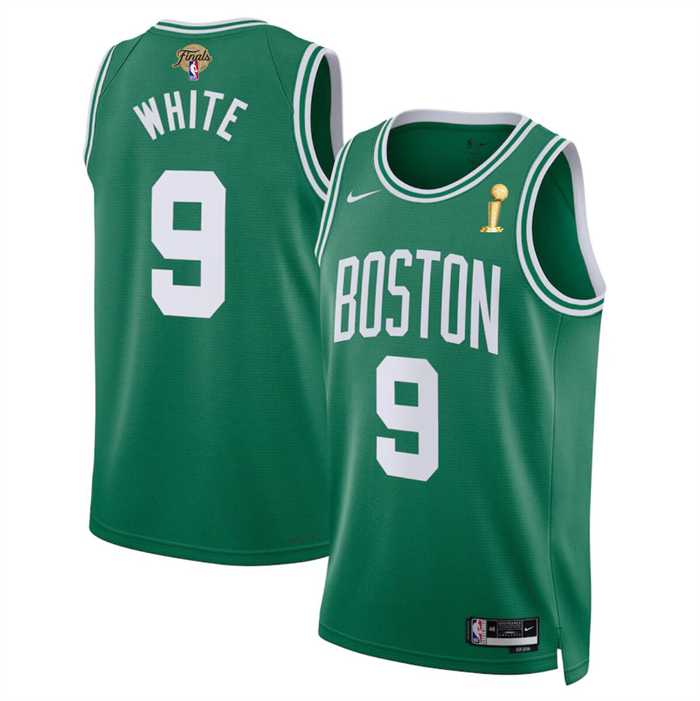 Mens Boston Celtics #9 Derrick White Kelly Green 2024 Finals Champions Icon Edition Stitched Basketball Jersey Dzhi->->NBA Jersey